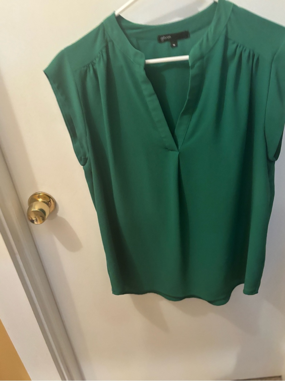 Eileen Fisher Emerald Green Split V-Neck Cap Sleeve Blouse